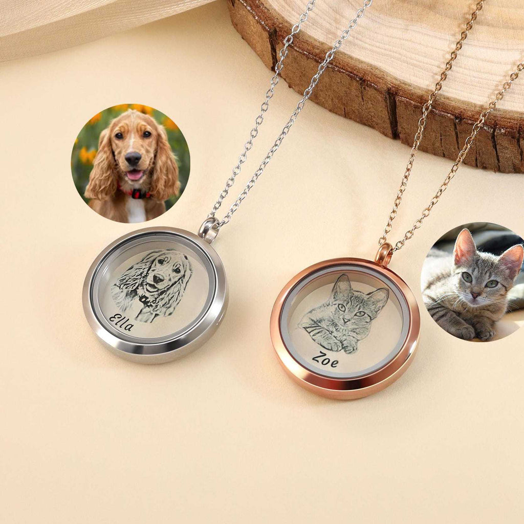 Custom Pet Photo Engraved Necklace – Personalized Memorial Pendant for Dogs & Cats