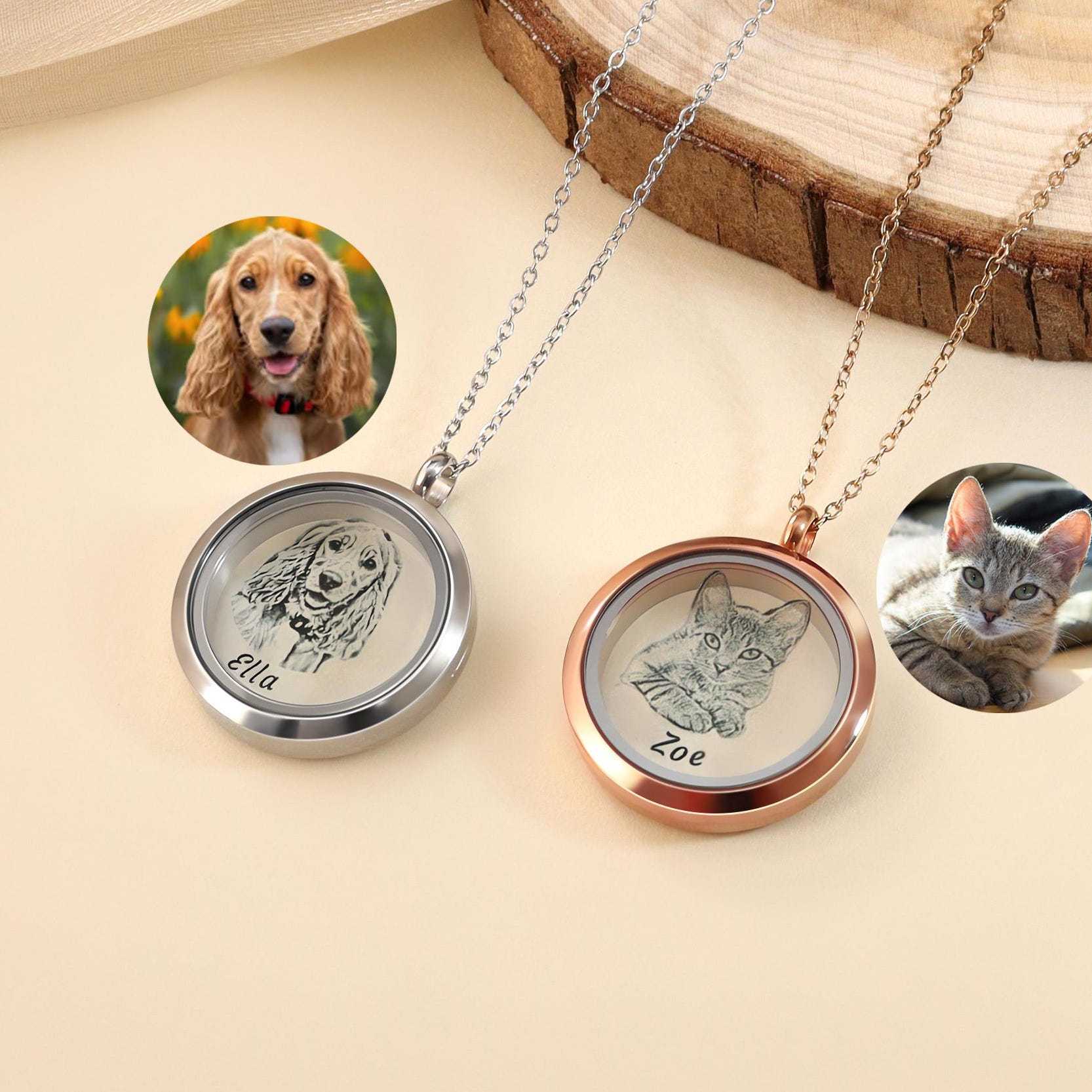 Custom Pet Photo Engraved Necklace – Personalized Memorial Pendant for Dogs & Cats