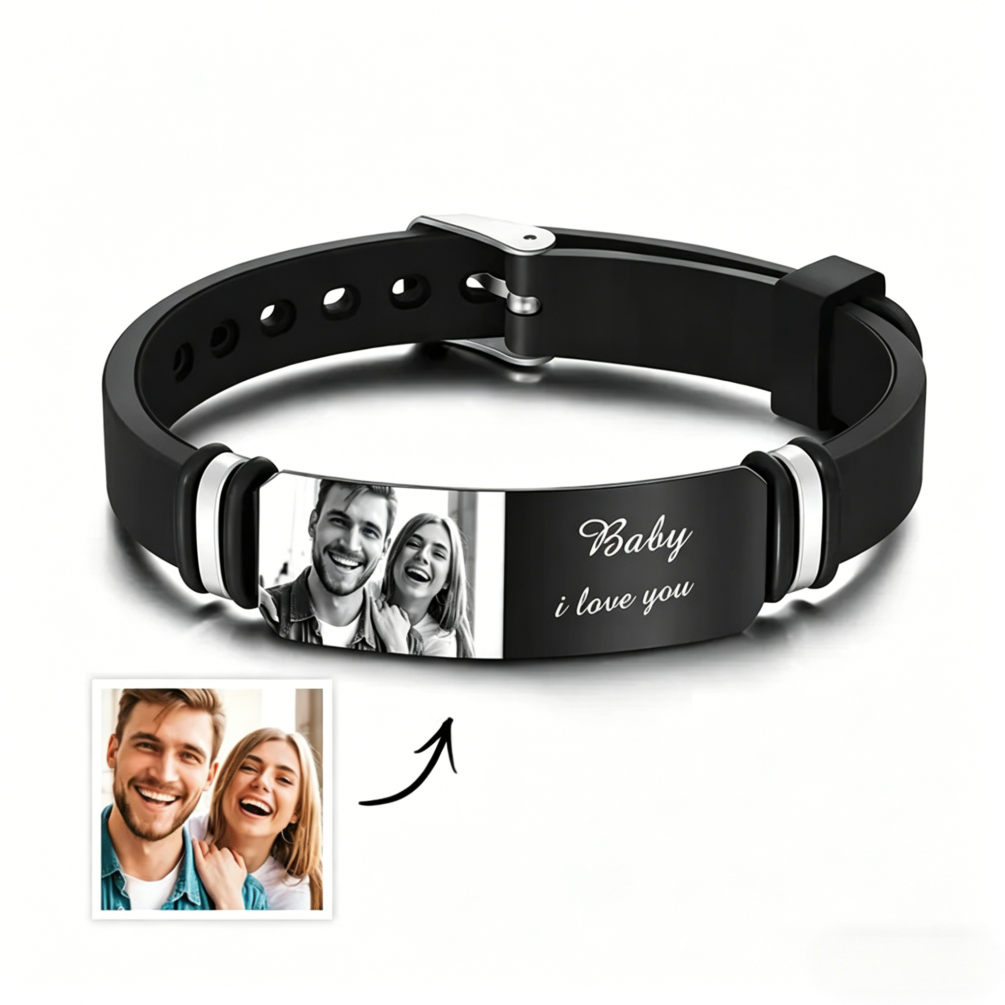 Personalized Valentine Bracelet, Custom Color Print & Engraved Bangle