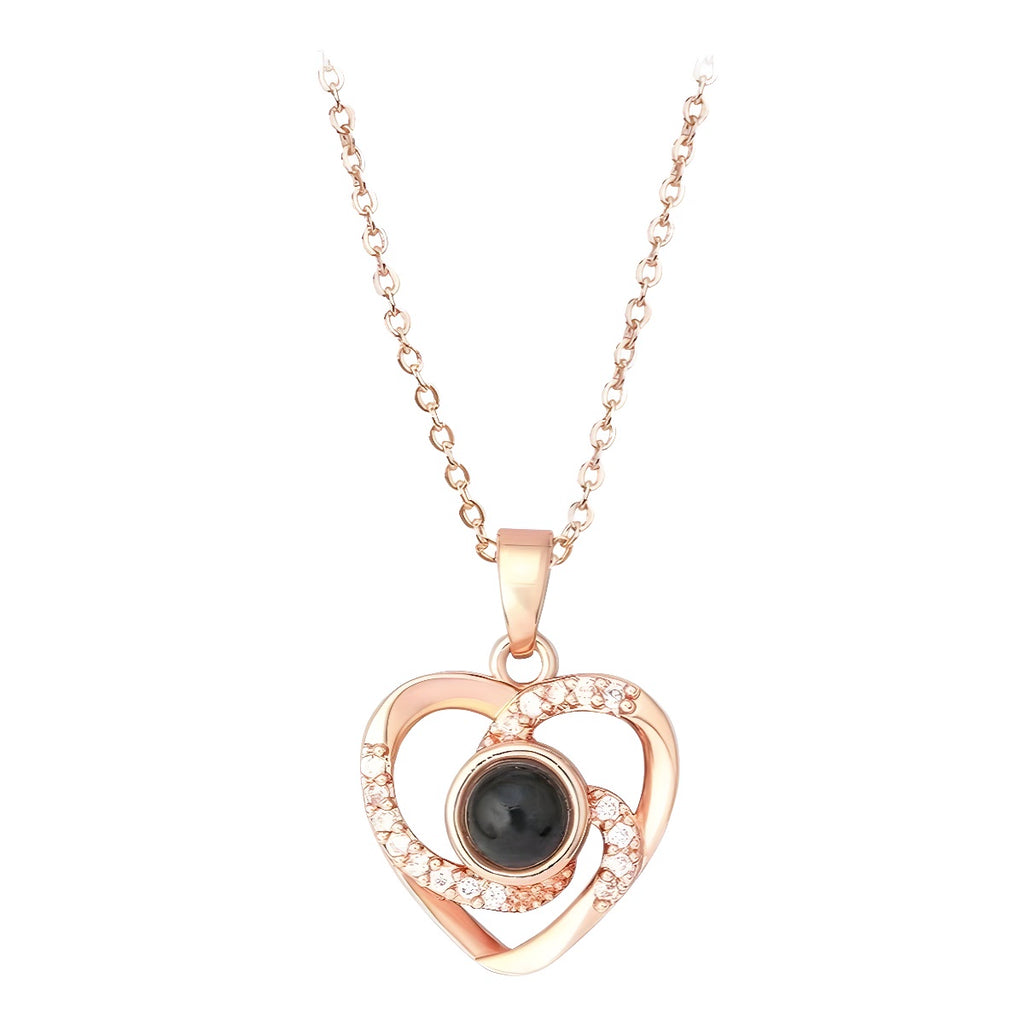 heart to heart projection necklace、interlocking hearts pendant、custom photo projection jewelry、romantic couple necklace、personalized memory keepsake、love connection gift