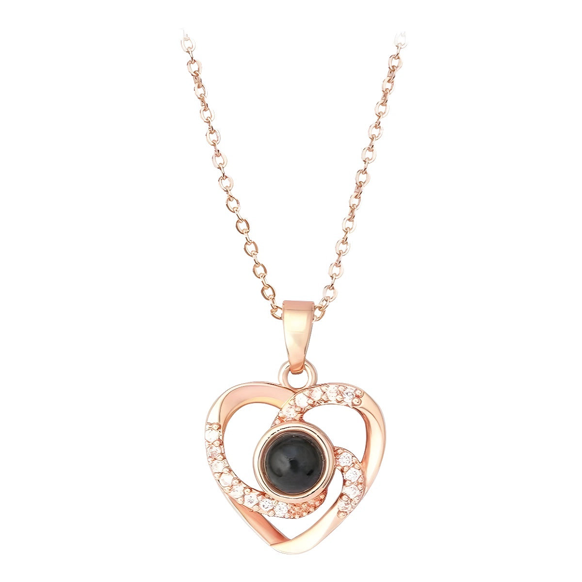heart to heart projection necklace、interlocking hearts pendant、custom photo projection jewelry、romantic couple necklace、personalized memory keepsake、love connection gift