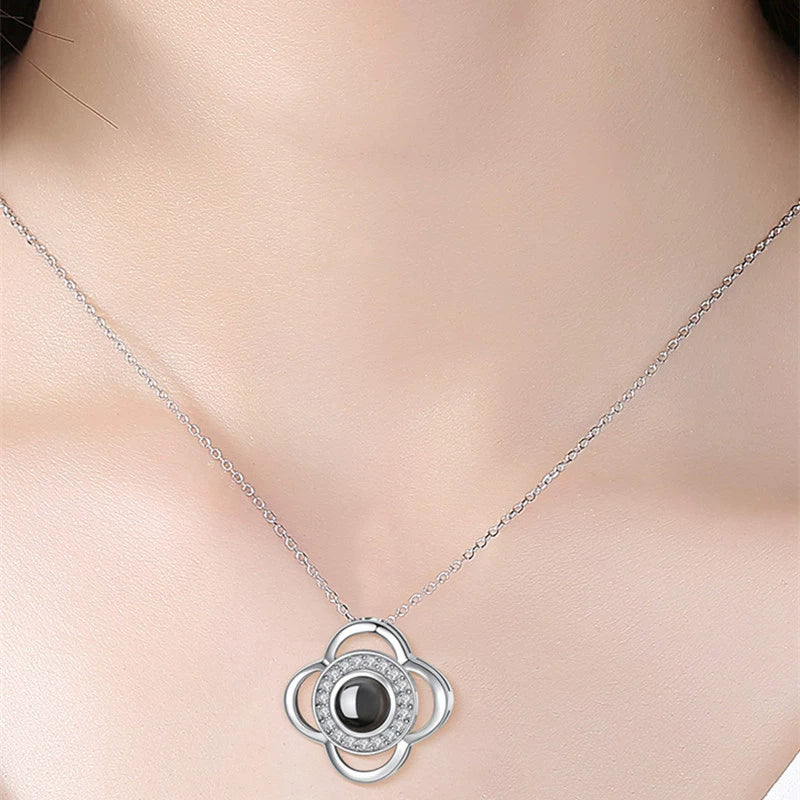 Four Leaf Clover Projection Couple Necklace, 100 Languages I Love You Memory Pendant