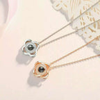 Four Leaf Clover Projection Couple Necklace, 100 Languages I Love You Memory Pendant