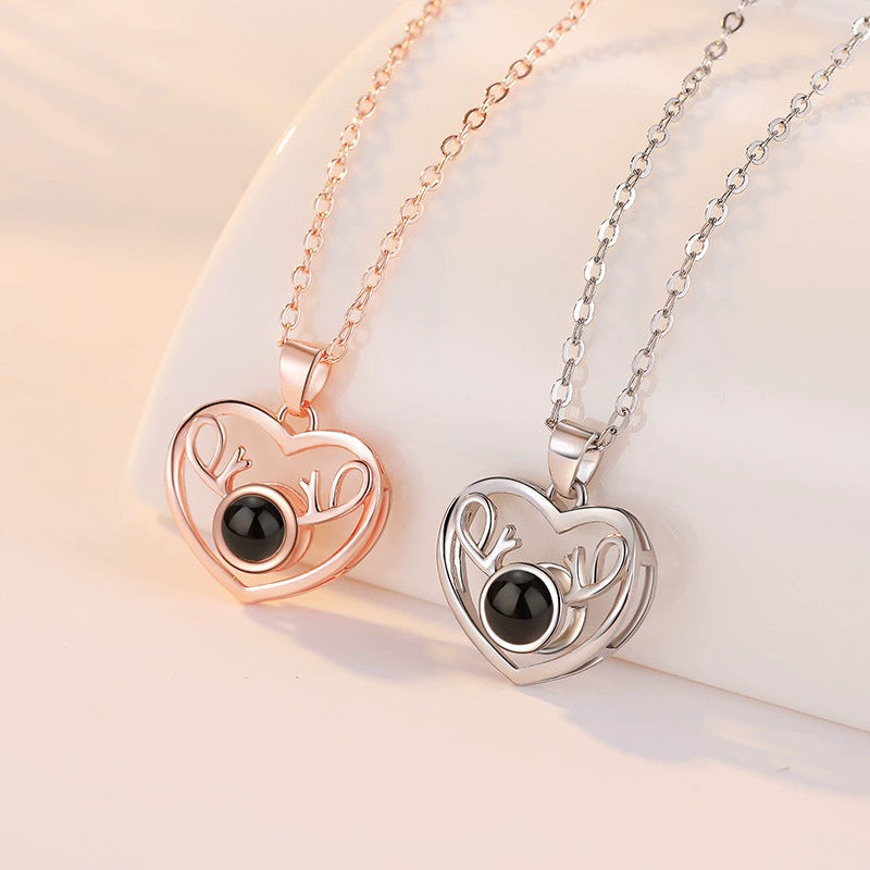 Heart Projection Necklace, Love Memory Keepsake Pendant(Micro-carved images)
