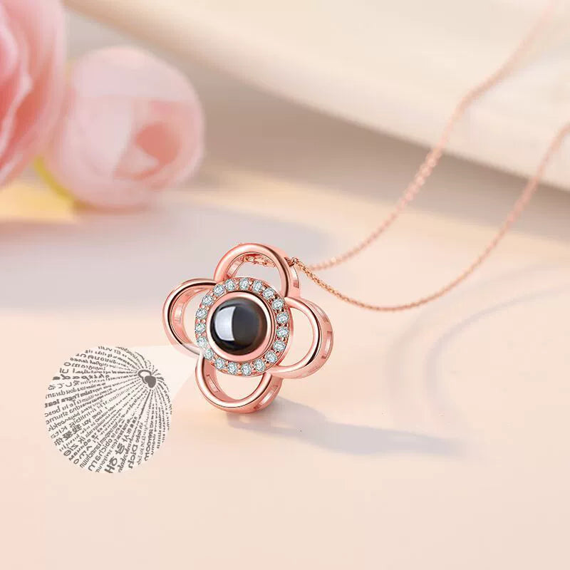 Four Leaf Clover Projection Couple Necklace, 100 Languages I Love You Memory Pendant
