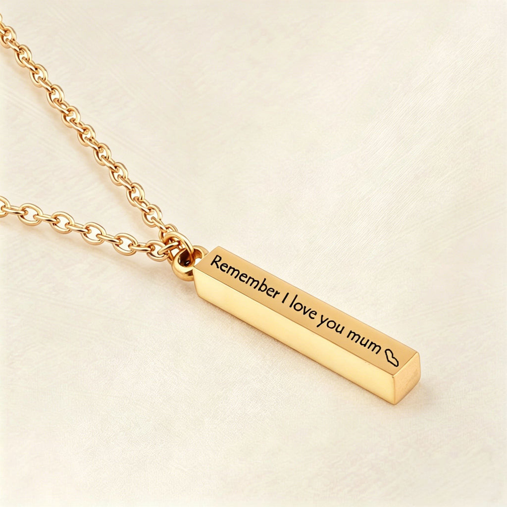 Personalized Engraved Bar Necklace | Custom Stainless Steel Vertical Pendant | Minimalist Layering Jewelry