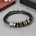 Hot Sale Men's Braided Leather Bracelet, Titanium Steel DIY Engraved Beaded Luxury Gift