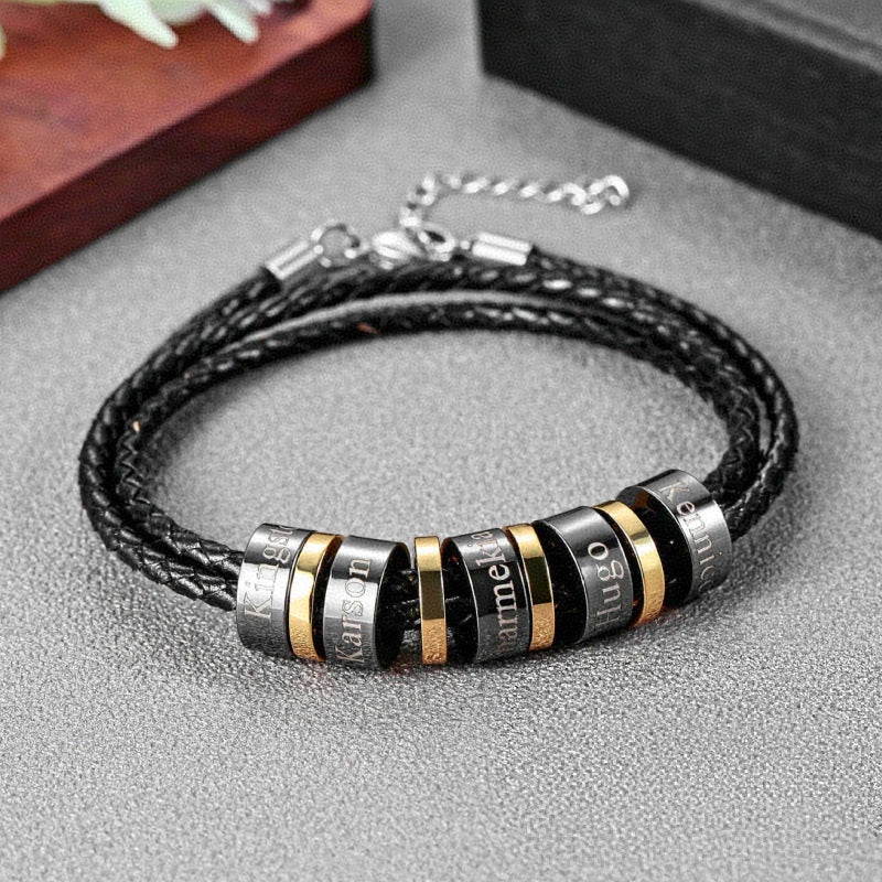 Hot Sale Men's Braided Leather Bracelet, Titanium Steel DIY Engraved Beaded Luxury Gift