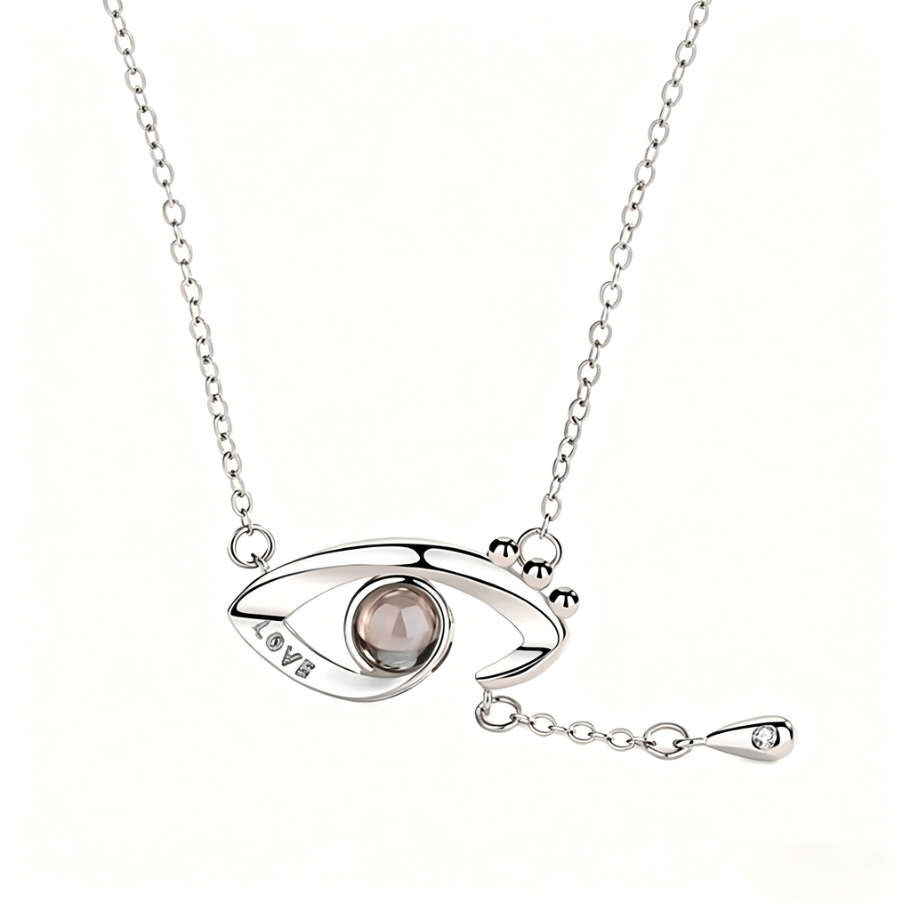 Eyes Only For You projection necklace、custom photo projection pendant、personalized memory jewelry、hidden photo necklace、romantic couple gift、keepsake necklace