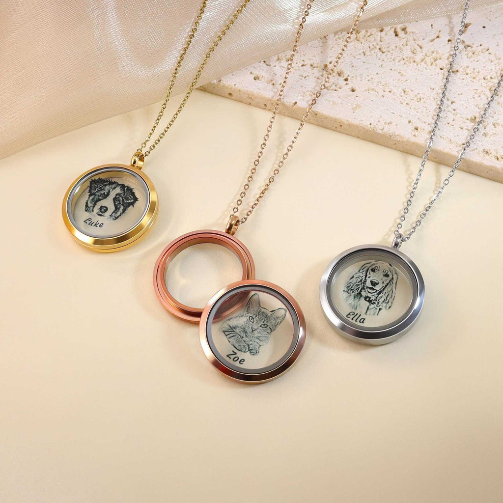 Custom Pet Photo Engraved Necklace – Personalized Memorial Pendant for Dogs & Cats
