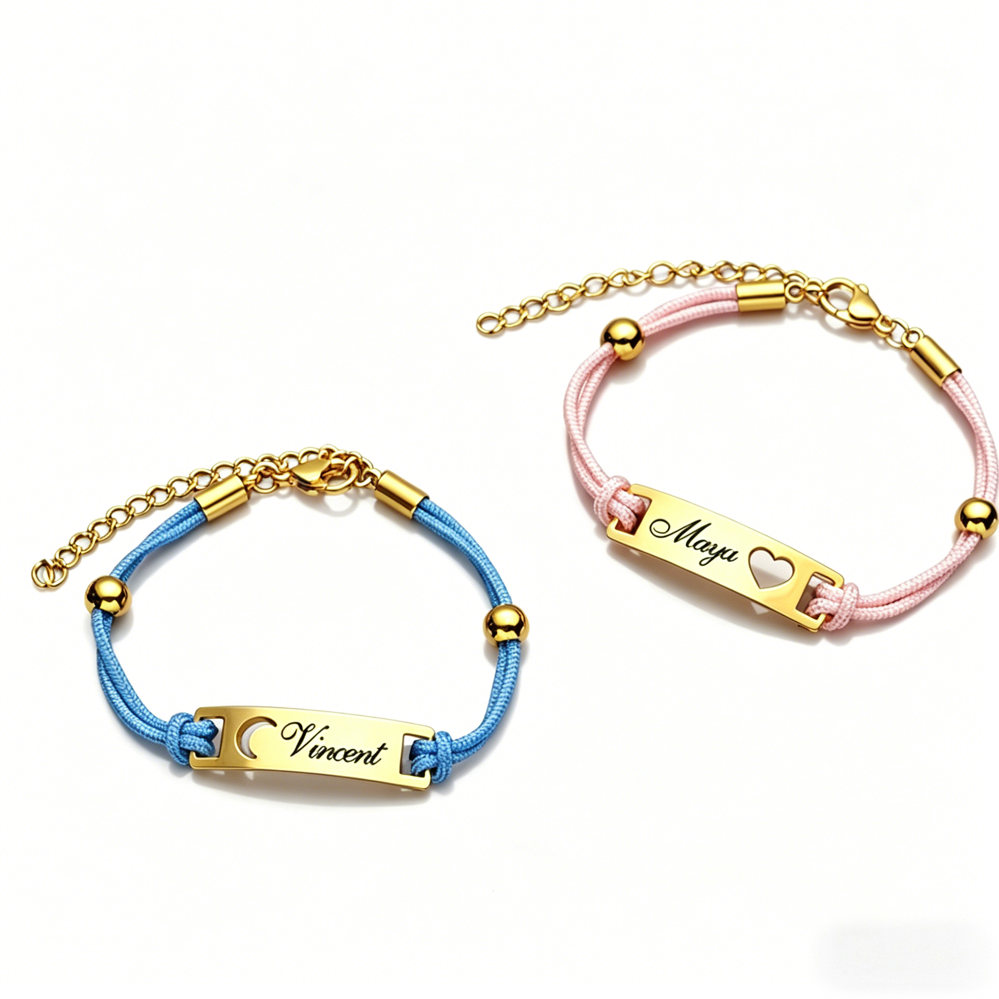 Custom Engraved Heart Cutout Braided Couple Bracelet