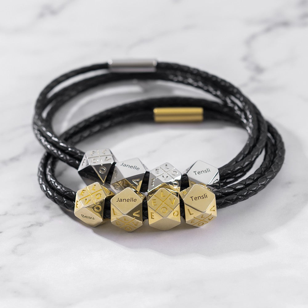 Men's Hand Rope with Custom Engraved 3D Multi-Face Beads