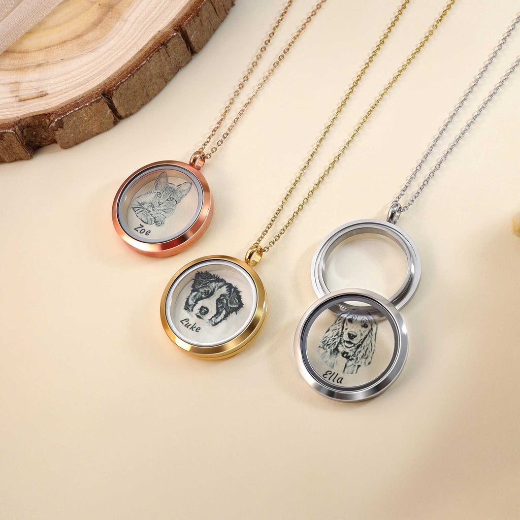 Custom Pet Photo Engraved Necklace – Personalized Memorial Pendant for Dogs & Cats