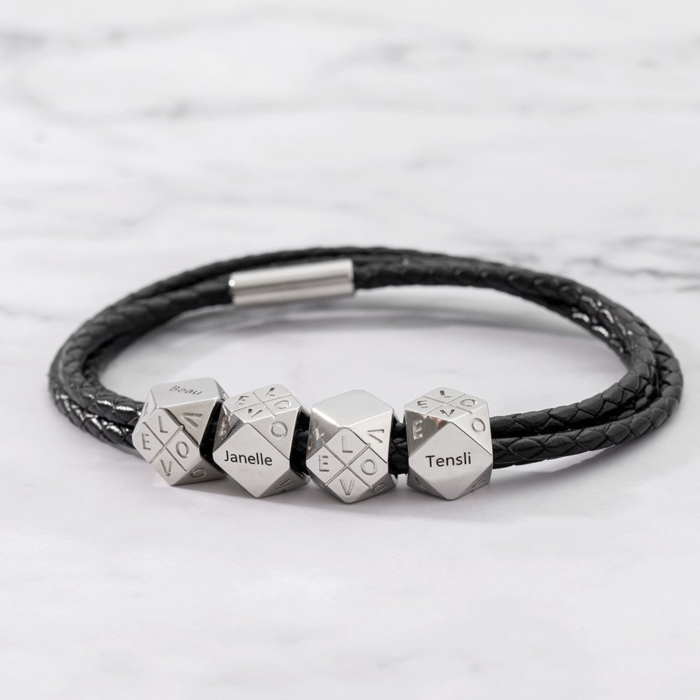 Men's Hand Rope with Custom Engraved 3D Multi-Face Beads