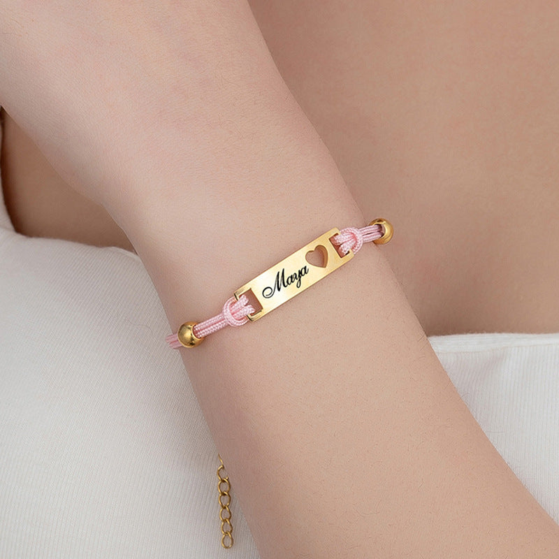 Custom Engraved Heart Cutout Braided Couple Bracelet