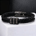 Double Layer Round Leather Bracelet, Black DIY Engraved Stainless Steel Magnetic Buckle Bracelet