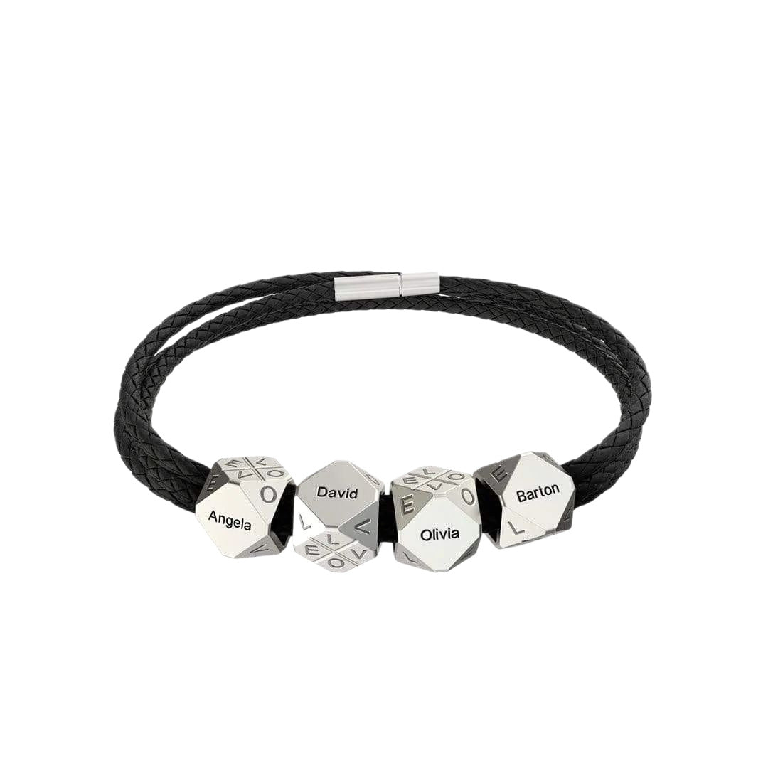 Men's Hand Rope with Custom Engraved 3D Multi-Face Beads