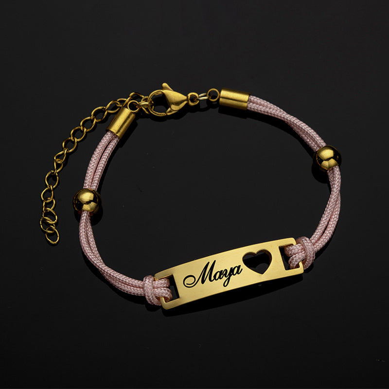 Custom Engraved Heart Cutout Braided Couple Bracelet