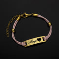 Custom Engraved Heart Cutout Braided Couple Bracelet