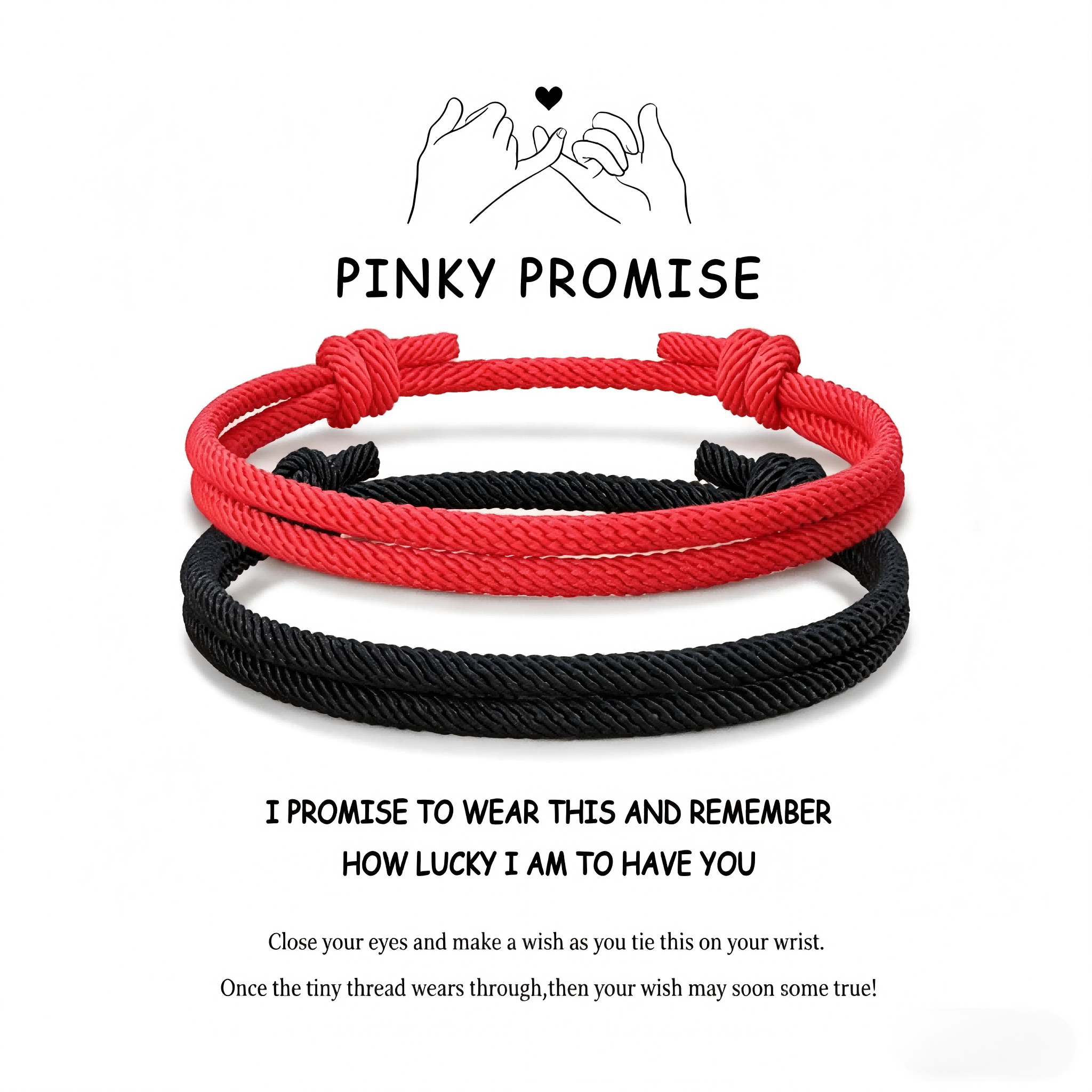Black and White Couple Bracelet Set, Custom Text Card Friendship Birthday Gift