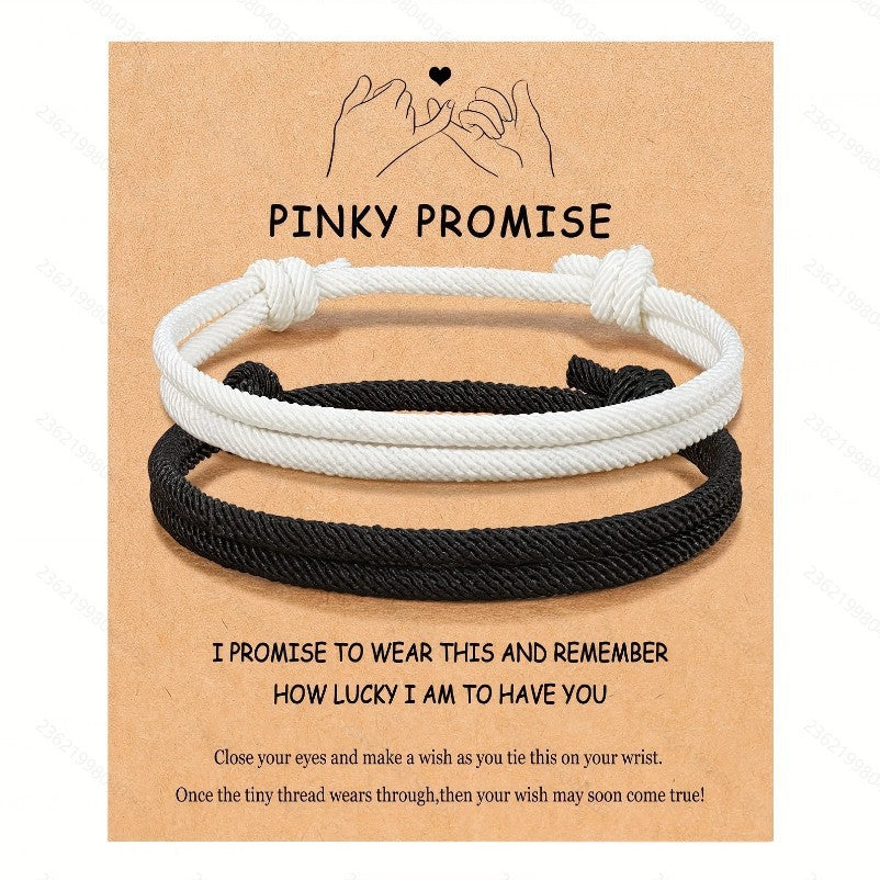 Black and White Couple Bracelet Set, Custom Text Card Friendship Birthday Gift