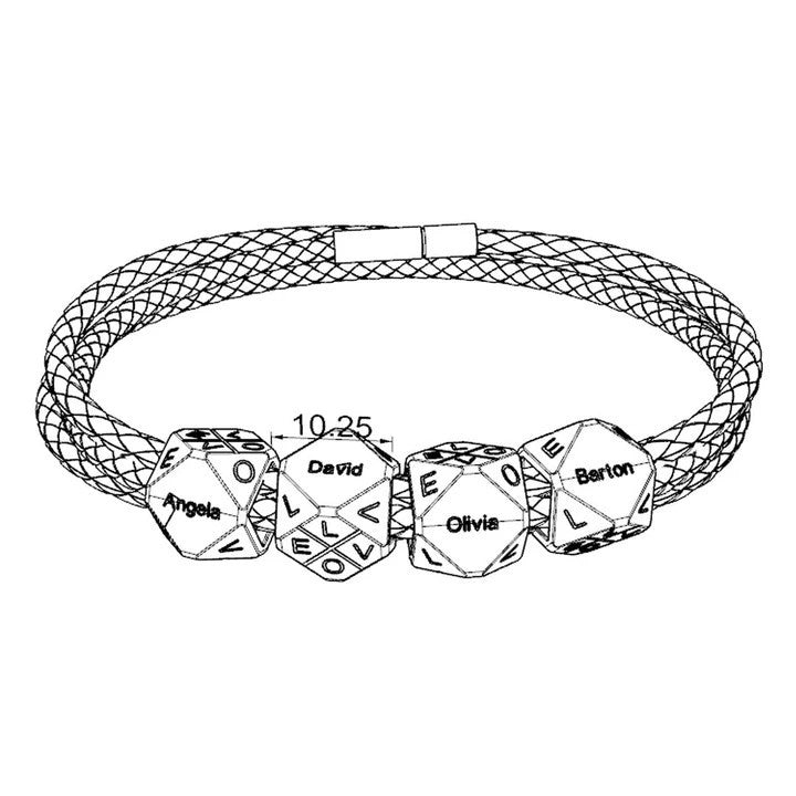 Men's Hand Rope with Custom Engraved 3D Multi-Face Beads
