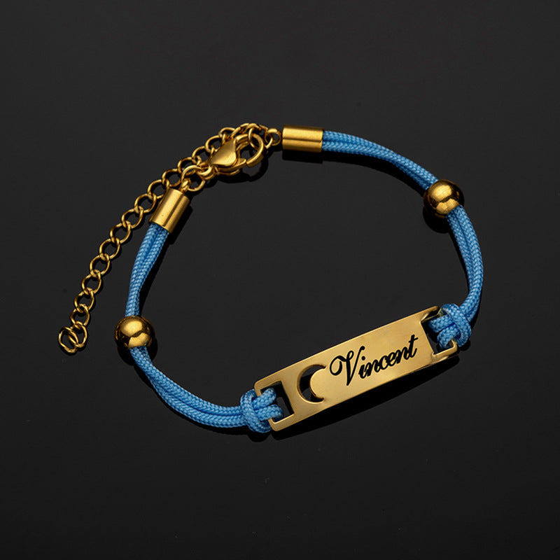 Custom Engraved Heart Cutout Braided Couple Bracelet