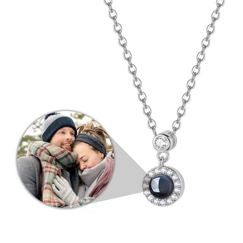 personalized projection necklace、custom photo pendant、100 languages i love you necklace、couple memory jewelry、romantic custom gift