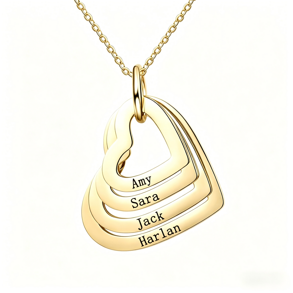 Personalized Triple Heart Name Necklace - Custom Engraved Stainless Steel Pendant for Mom, Best Friend & Family - Memorial & Gift Jewelry