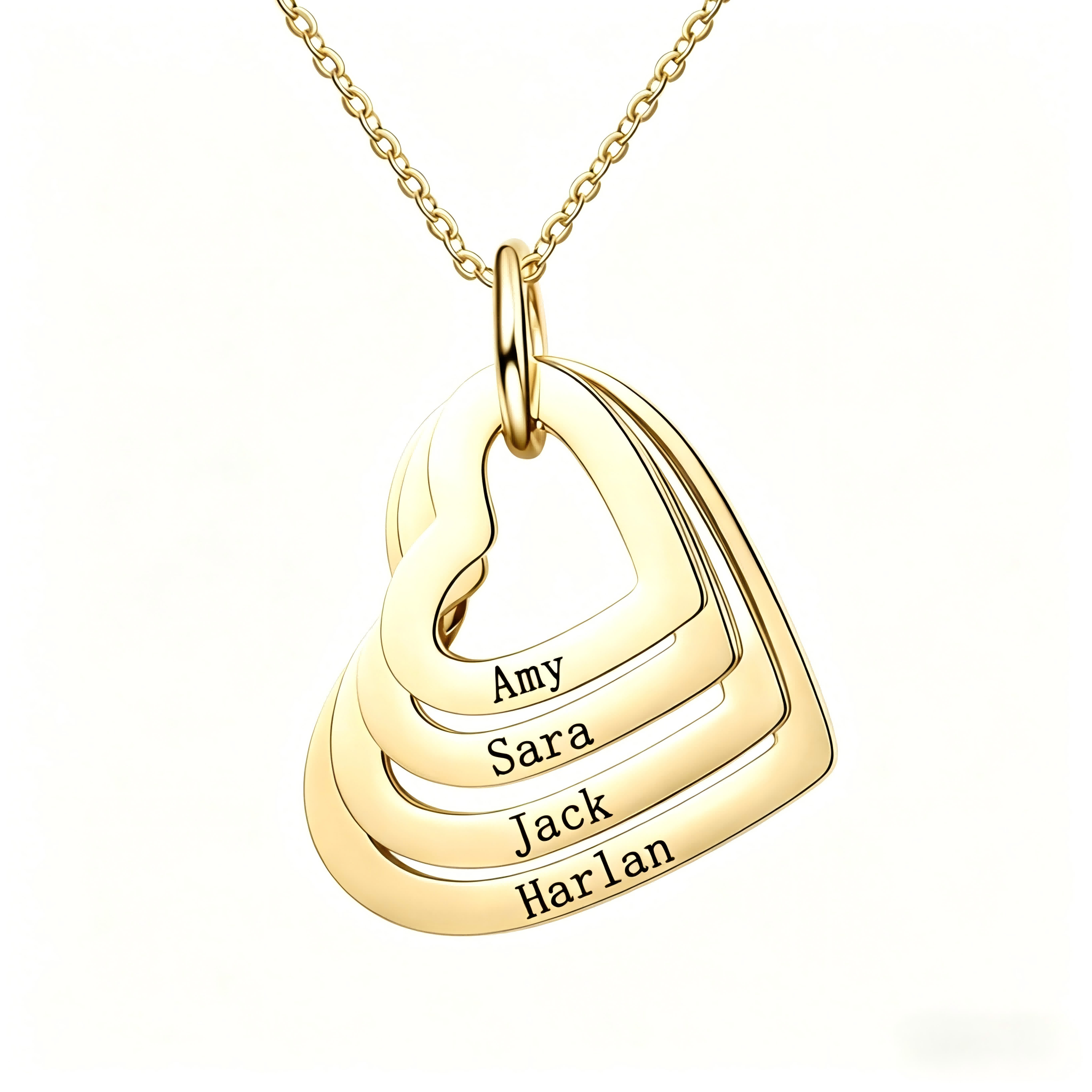 Personalized Triple Heart Name Necklace - Custom Engraved Stainless Steel Pendant for Mom, Best Friend & Family - Memorial & Gift Jewelry