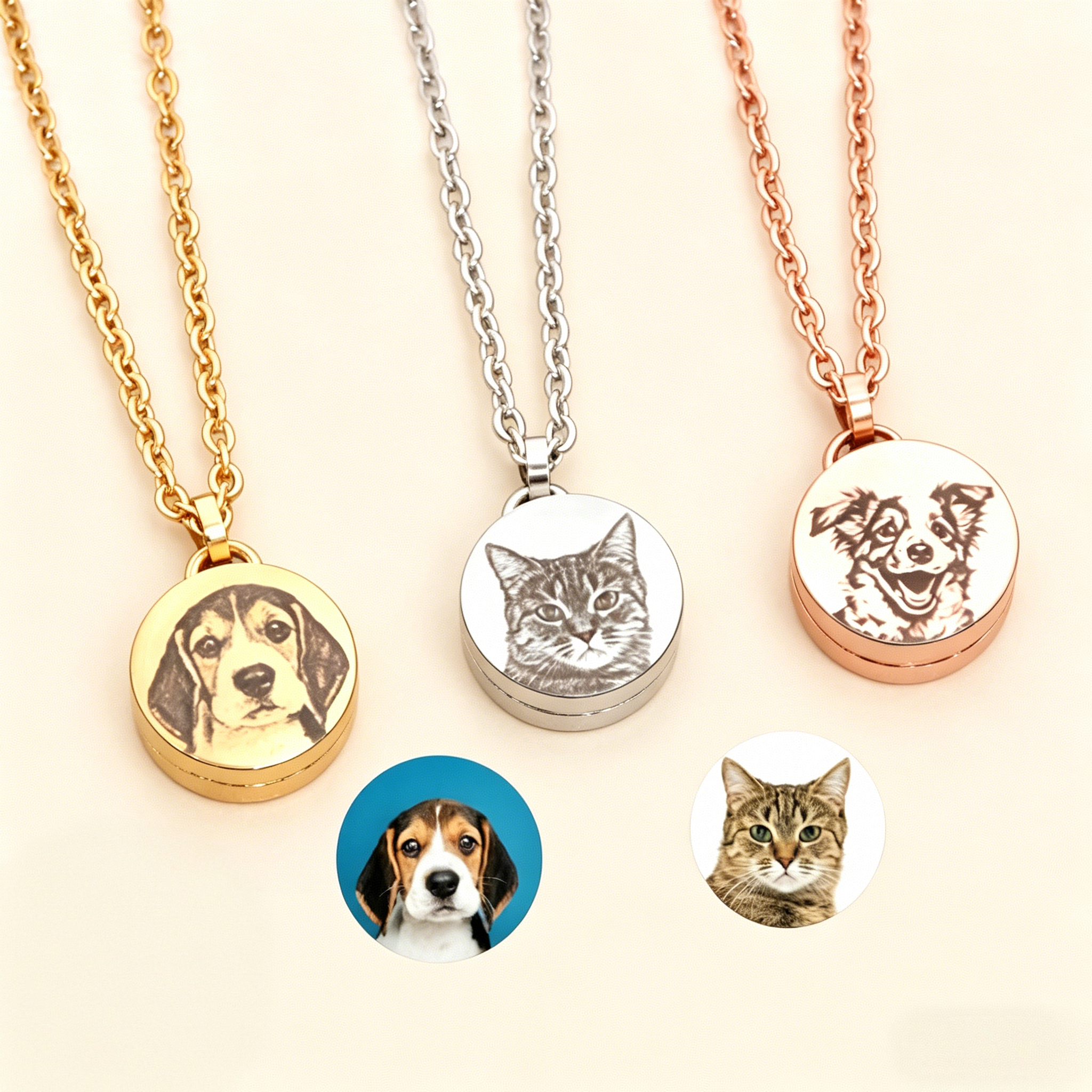 Personalized Pet Photo Engraved Necklace – Custom Memorial Pendant for Dogs & Cats