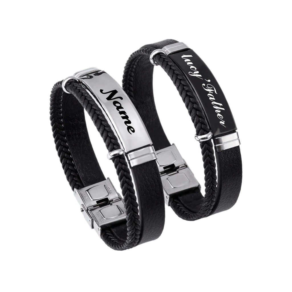 Vintage Leather Bracelet for Men, Personalized DIY Engraved Stainless Steel Wristband