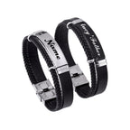 Vintage Leather Bracelet for Men, Personalized DIY Engraved Stainless Steel Wristband