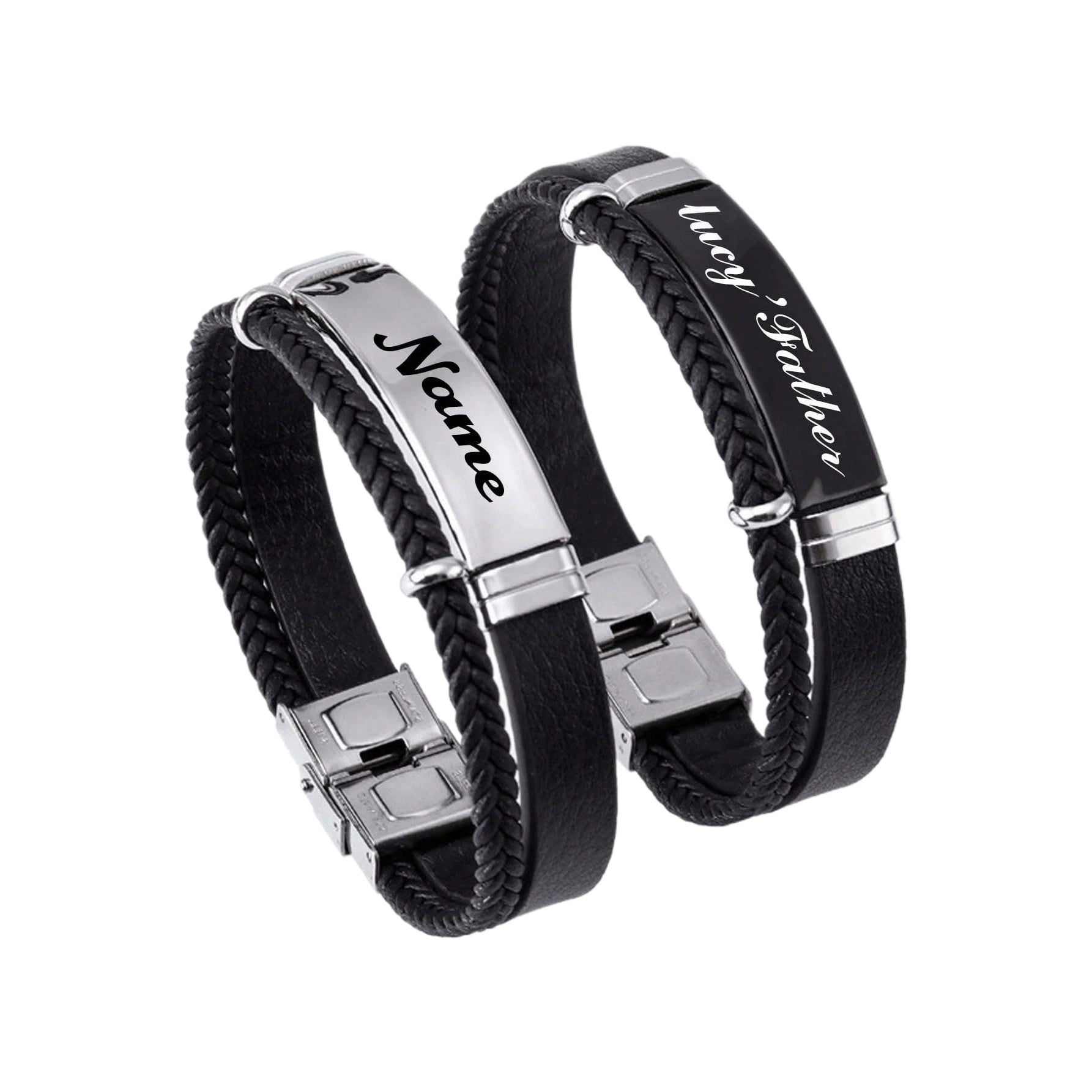 Vintage Leather Bracelet for Men, Personalized DIY Engraved Stainless Steel Wristband