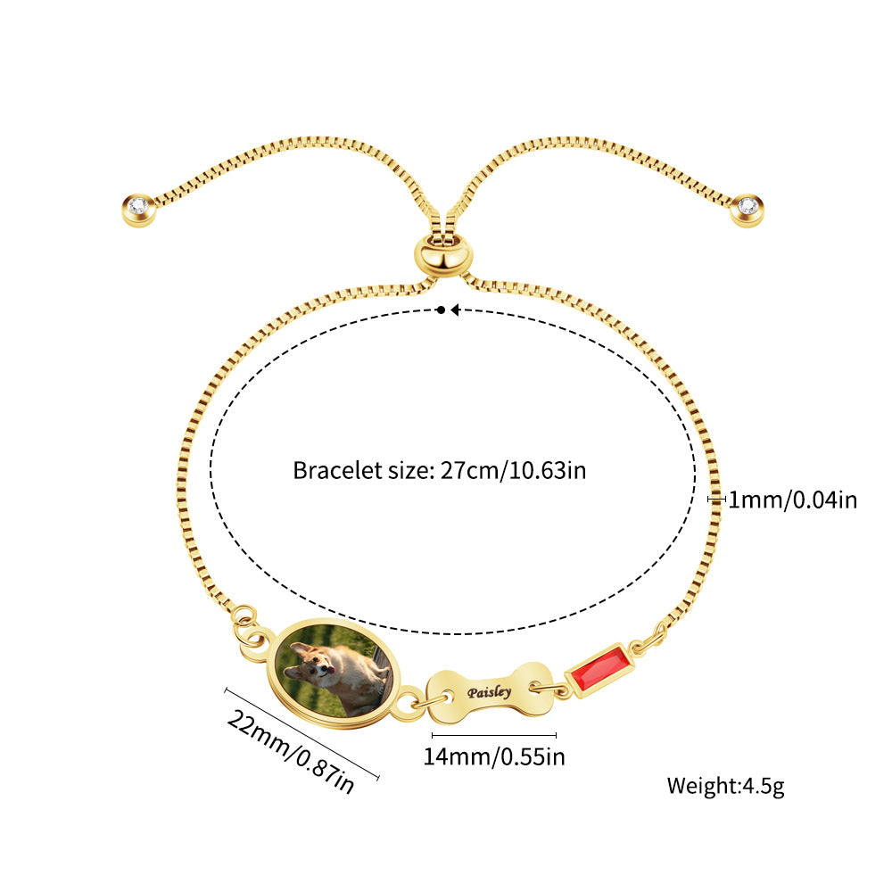 DIY Engraved Bracelet for Women, Personalized Pet Photo Jewelry, Adjustable Size