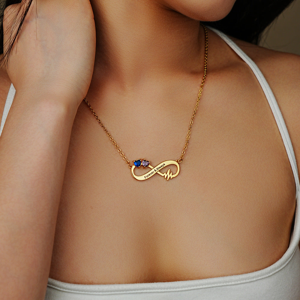 Custom 12 Month Birthstone Infinity Heart Bracelet, DIY Engraved Rhinestone Jewelry