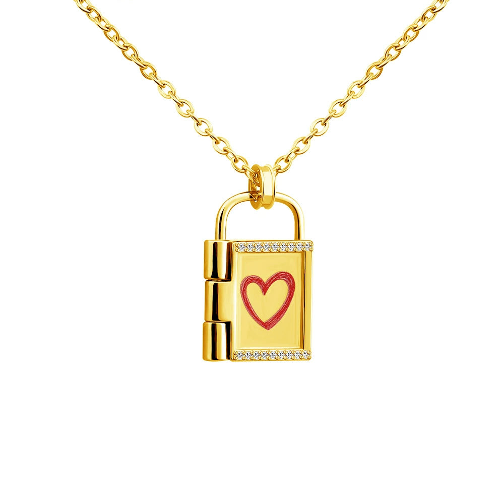 DIY Engraved Color Photo Heart Locket Necklace, Openable Pendant for Women