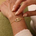 Custom Birthstone Double Heart Bracelet, DIY Engraved Name Jewelry