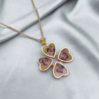 4-Panel 3D Heart Locket Necklace, Matching Foldable Love Pendant Jewelry