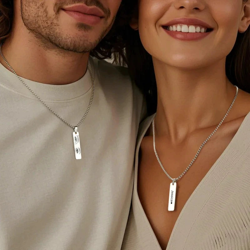 Custom Stainless Steel Bar Pendant Necklace, DIY Engraved Text & Photo Jewelry