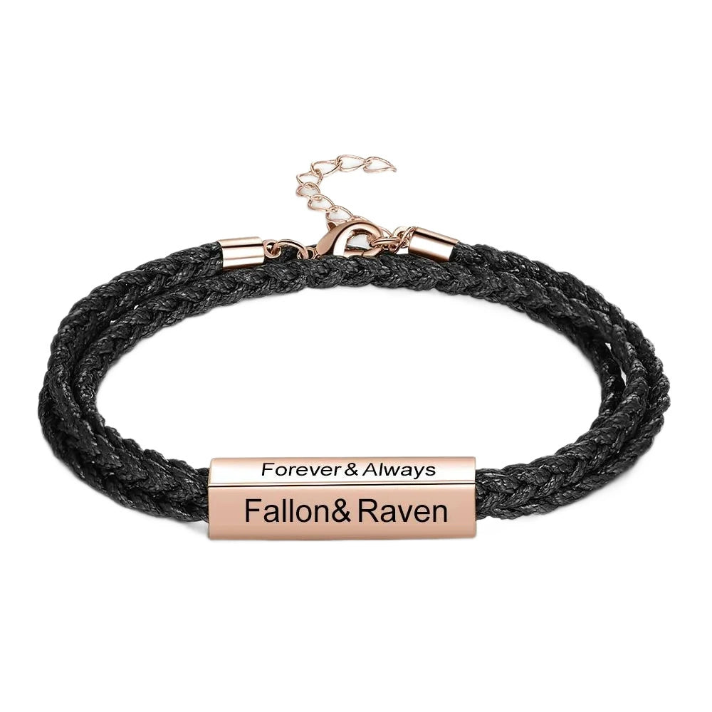 Braided Leather Bracelet with DIY Engraved Stainless Steel Beads, Men Jewelry