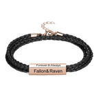 Braided Leather Bracelet with DIY Engraved Stainless Steel Beads, Men Jewelry