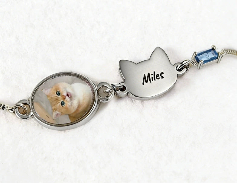 DIY Engraved Bracelet for Women, Personalized Pet Photo Jewelry, Adjustable Size