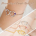 Custom Birthstone Double Heart Bracelet, DIY Engraved Name Jewelry