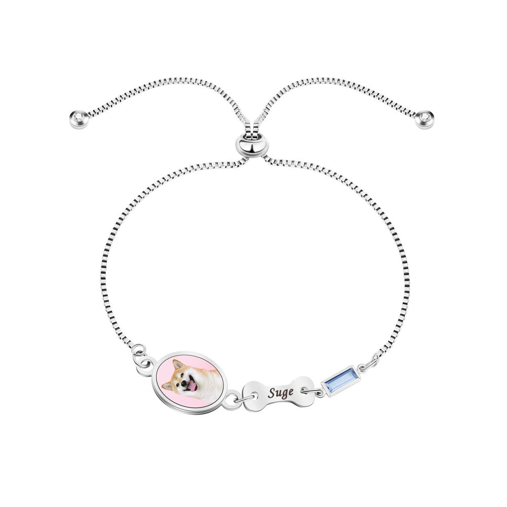 DIY Engraved Bracelet for Women, Personalized Pet Photo Jewelry, Adjustable Size