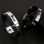 Vintage Leather Bracelet for Men, Personalized DIY Engraved Stainless Steel Wristband