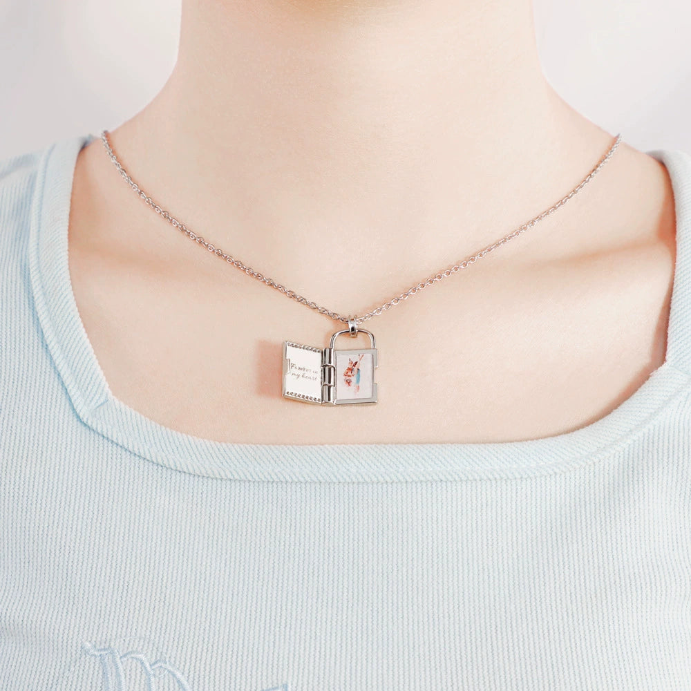 DIY Engraved Color Photo Heart Locket Necklace, Openable Pendant for Women