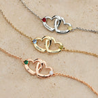Custom Birthstone Double Heart Bracelet, DIY Engraved Name Jewelry