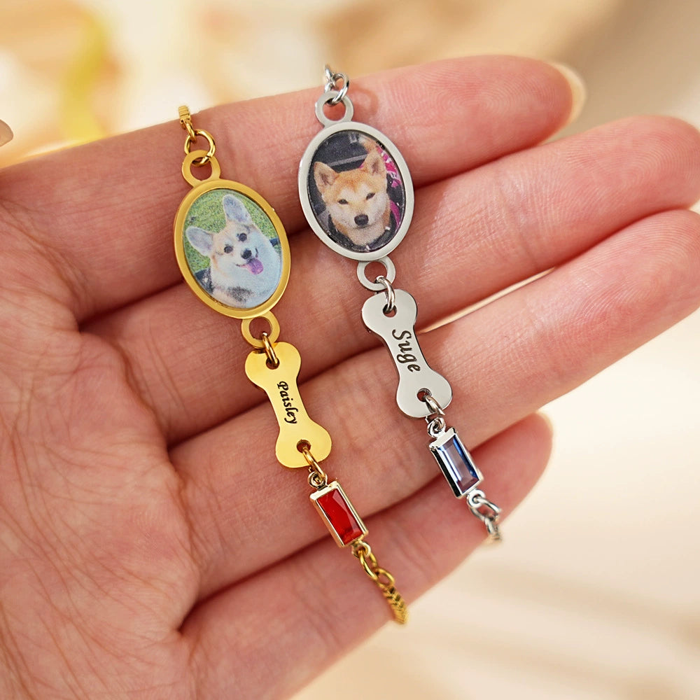 DIY Engraved Bracelet for Women, Personalized Pet Photo Jewelry, Adjustable Size