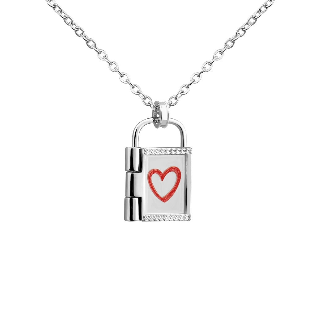 DIY Engraved Color Photo Heart Locket Necklace, Openable Pendant for Women